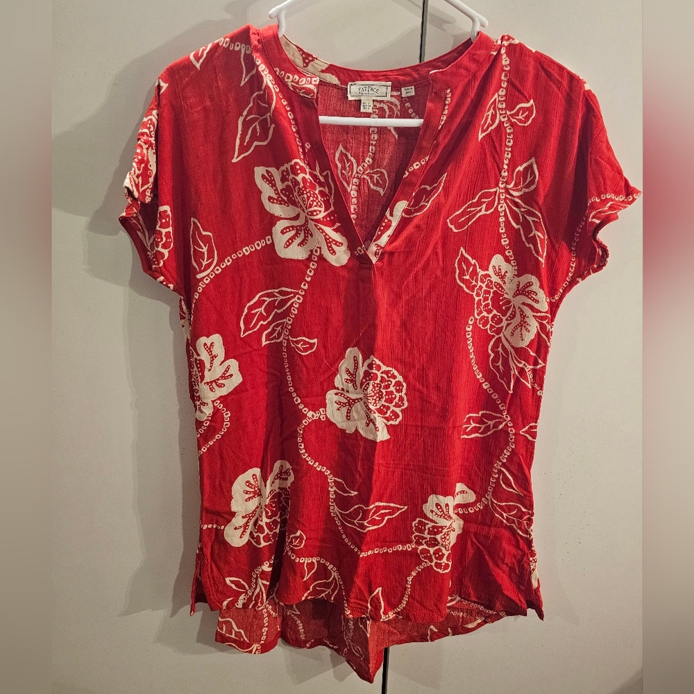 Fat Face Womans Size 2 Red/White Print Top